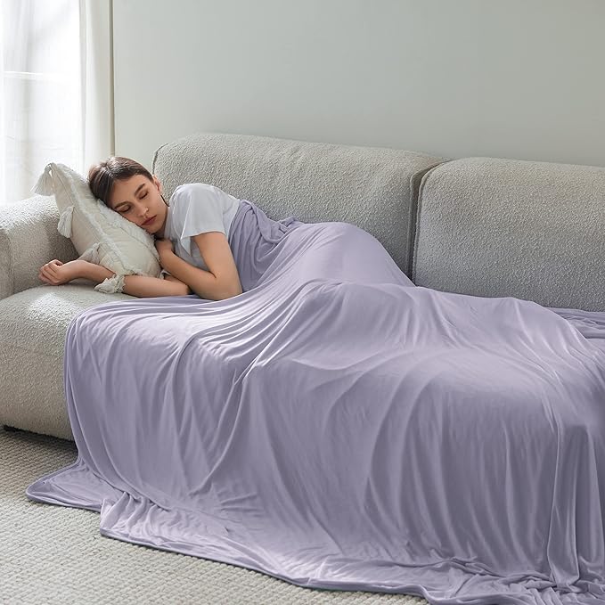 Bedsure Purple Cooling Blanket for Hot Sleepers - Summer Cold Throw Blanket for Bed, Arc-Chill Lightweight Summer Bedding, Cool Thin Ice Cold Cooled Throws with Rayon Derived from Bamboo, 50x70