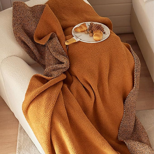 Burnt Orange Throw Blanket 50x70, Reversible Textured Fleece Blankets for Couch and Bed, Soft Warm Decorative Cozy Sofa Blanket for All Seasons