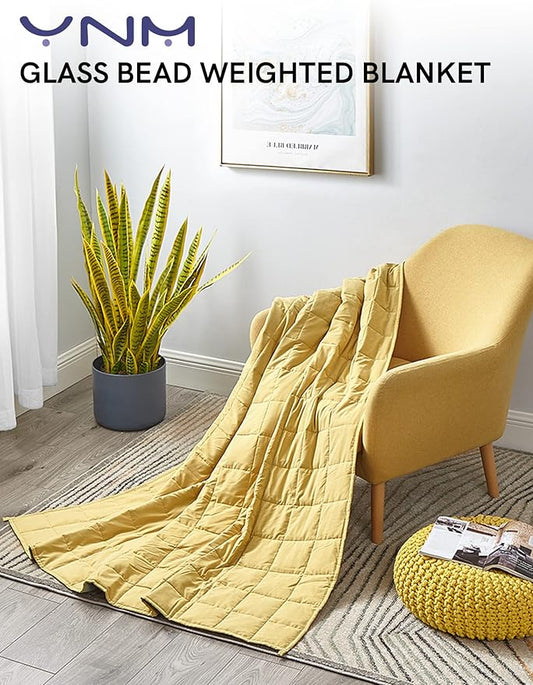 YnM Weighted Blanket —Cotton/Polyester Blend Fabric with Premium Glass Beads (Yellow/Green Reversible, 48''x72'' 20lbs), Suit for One Person(~190lb) Use on Twin/Full Bed
