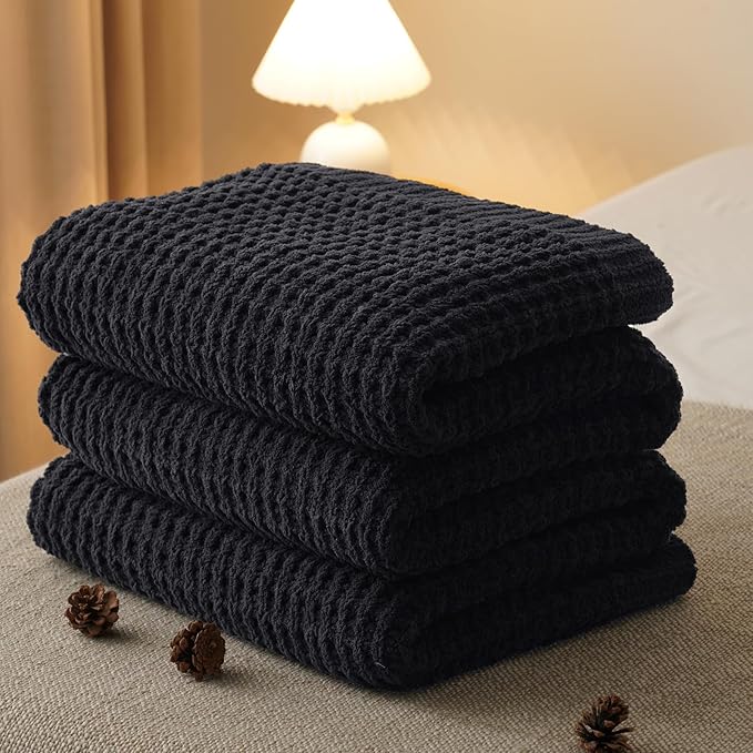 PHF Chenille Waffle Knit Blanket Twin Size- Plush Warm & Cozy 60" x 80" Ultra Soft Blanket- Chunky Fluffy Waffle Bedding for Home Decor - Charcoal Grey