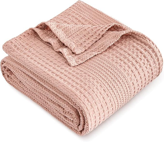 PHF Lightweight Waffle Weave Blanket Queen Size, Breathable & Ultra Soft, 90"x 90" Soft & Cozy Thin Blanket, Perfect for Summer & Hot Sleepers, Bed, Home Decor - Rose Pink
