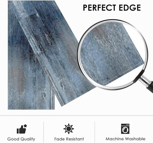 Emvency Farmhouse Style Table Runner, Abstract Art Painting Denim Blue Dining Decor for Kitchen Coffee Table Family Dinners Holiday Parties Wedding Events Decor(13x90 inch)