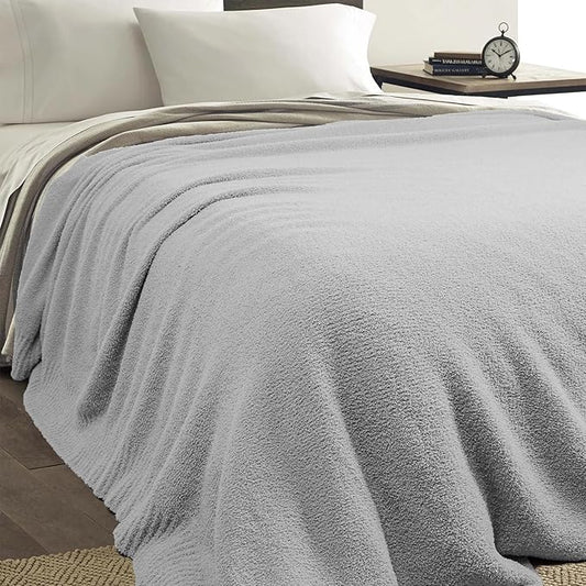 JOOJA Grey Blanket Warm Queen Size Fuzzy Knitted Blanket, Oversized Luxury Bed Blankets, Soft Queen Blanket for Bed, Lightweight Plush Blanket Queen Size for Cozy Nights (Grey, 90x90)