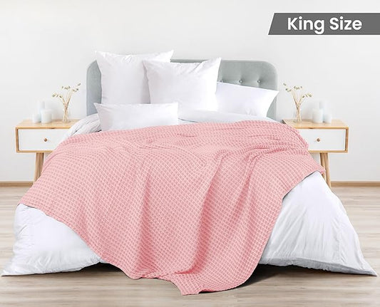 Utopia Bedding Pink 100% Cotton Waffle Blanket 300 GSM [King - 90x108 Inch] Soft Lightweight Breathable Bed Blanket for All Season