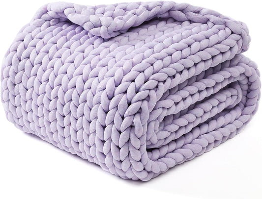 YnM Chunky Throw Blanket, Medium-Weight, Hand Knitted, Skin Friendly, Ventilated and Breathable, Machine Washable, Home Décor Piece for Couch, Sofa and Bed (Iris Lavender, 50x70 Inch)