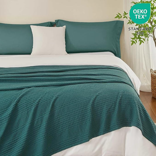 PHF Lightweight Waffle Weave Blanket Queen Size, Breathable & Ultra Soft, 90"x 90" Soft & Cozy Thin Blanket, Perfect for Summer & Hot Sleepers, Bed, Home Decor - Mediterranea