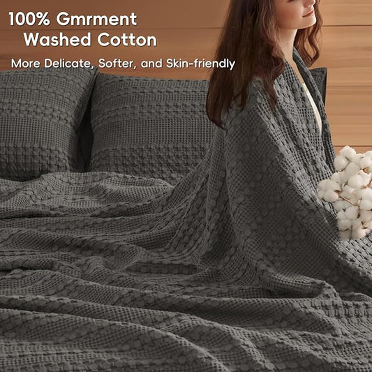 PHF 100% Cotton Waffle Weave Blanket King Size, Soft Lightweight Breathable Cozy Summer Blankets for Bed, Luxury Aesthetic Woven Bedding for Home Decor, 108"x90", Charcoal Grey