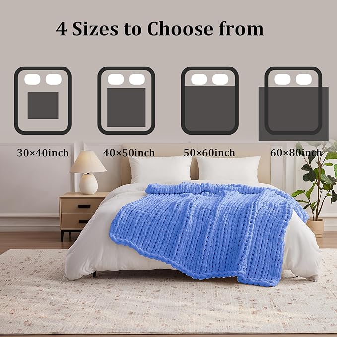 Light Blue Throw Blanket, 30" x 40" Chunky Knit Blanket, Handmade Warm & Soft Chenille Throw Blanket, Washable Decorative Knit Blanket with Jumbo Chenille Yarn for Couch Bed Sofa