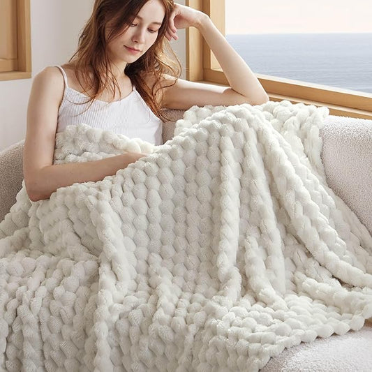 Bedsure Throw Blanket for Couch - Super Soft, Cozy Blankets for Women, Cute Small Fleece Gifts for Girls, Off White, 50x70 Inches