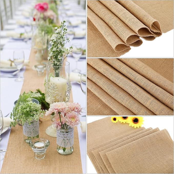 12 Pack Burlap Table Runners Rustic Table Runner Jute Farmhouse Fabric Party Centerpieces for Country Vintage Wedding Banquet Decoration, 12 x 71 Inch