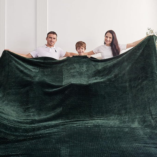 Oversized King Fleece Blanket 120x138 Inches, Seamless Soft Cozy 3D Jacquard Flannel Blanket 10'x11.5' Extra Large for Bed, Sofa, Couch, Travel & Camping, California King Throw, Forest Green Leaf