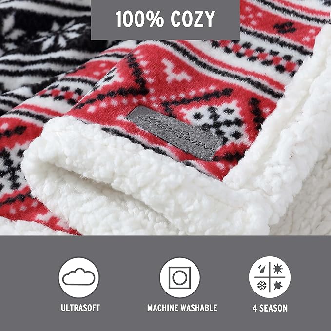 Eddie Bauer Ultra-Plush Collection Throw Blanket-Reversible Sherpa Fleece Cover, Soft & Cozy, Perfect for Bed or Couch, Fair Isle