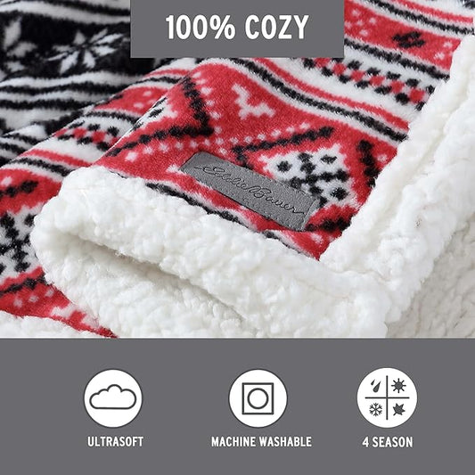 Eddie Bauer Ultra-Plush Collection Throw Blanket-Reversible Sherpa Fleece Cover, Soft & Cozy, Perfect for Bed or Couch, Fair Isle