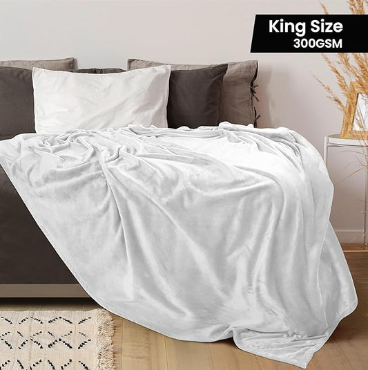 Utopia Bedding Fleece Blanket King Size White 300GSM Luxury Anti-Static Fuzzy Soft Microfiber Bed Blanket (90x102 Inch)