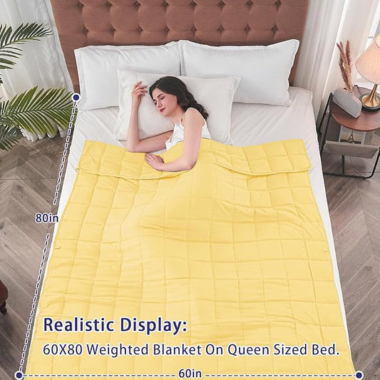 yescool Weighted Blanket for Adults (22 lbs, 60" x 80", Yellow) Cooling Heavy Blanket for Sleeping Perfect for 210-230 lbs, Queen Size Breathable Blanket with Premium Glass Bead, Machine Washable