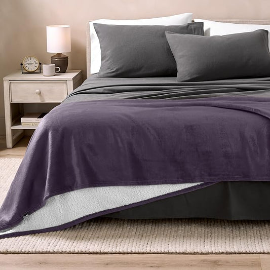 Bare Home Sherpa Fleece Blanket - Twin/Twin Extra Long - Blanket for Bed, Sofa, and Couch - Warm & Lightweight - Fluffy & Soft - Reversible (Twin/Twin XL, Eggplant)