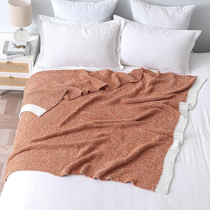 MIULEE Burnt Orange Super Soft Throw Blanket for Couch, Cozy Fluffy Warm Throws Knit Blankets for Sofa, Bed, Chair, Living Room, Camping, Picnic, 50 x 60 inch