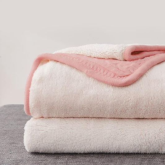 Longhui bedding Acrylic Pink Cable Knit Sherpa Throw Blanket - Thick, Soft, Big, Cozy Knitted Fleece Blankets for Couch, Sofa, Bed - Large 60 x 80 Inches Coverlet All Season