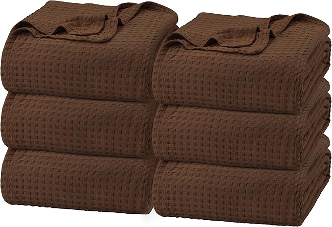 Utopia Bedding Brown 100% Cotton Waffle Blanket 300 GSM [King - 90x108 Inch] Soft Lightweight Breathable Bed Blanket for All Season (Pack of 6)