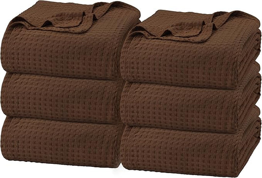Utopia Bedding Brown 100% Cotton Waffle Blanket 300 GSM [King - 90x108 Inch] Soft Lightweight Breathable Bed Blanket for All Season (Pack of 6)