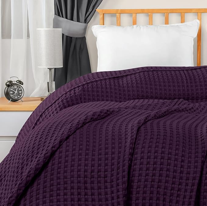 Utopia Bedding Plum 100% Cotton Waffle Blanket 300 GSM [King - 90x108 Inch] Soft Lightweight Breathable Bed Blanket for All Season