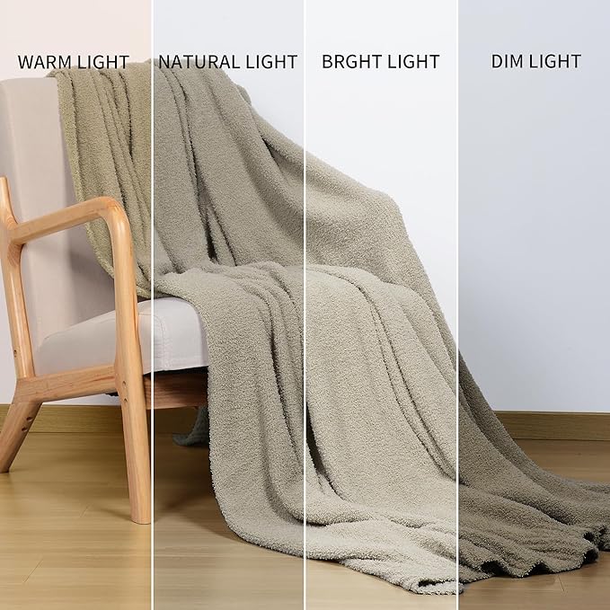 JOOJA Taupe Blanket Warm Queen Size Fuzzy Knitted Blanket, Oversized Luxury Bed Blankets, Soft Queen Blanket for Bed, Lightweight Plush Blanket Queen Size for Cozy Nights (Taupe, 90x90)