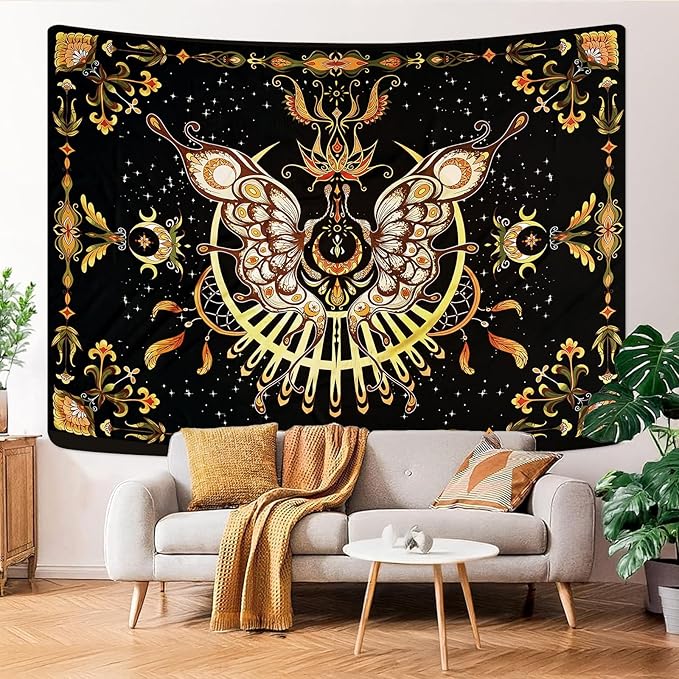 CHDGDHC Butterfly Tapestry - Moth Wall Hanging, UV Resistant, Waterproof, Machine Washable, Lightweight, Psychedelic Bedroom Aesthetic Decor for Bedroom, Living Room, Yoga Room - 47.64x35.43 Inch