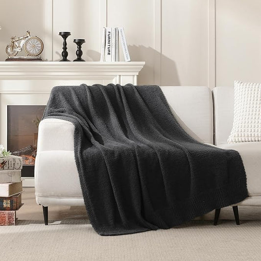 Knit Throw Blanket Super Soft Warm Blanket for Couch Lightweight Cozy Blanket for Bed Sofa 50x60 Inches Charcoal Grey