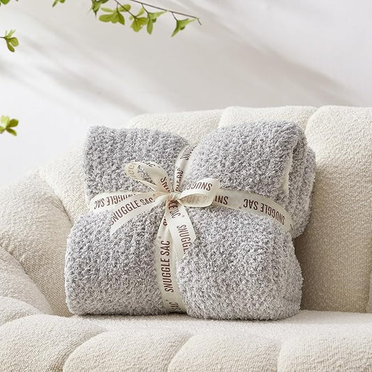 Snuggle Sac Heather Throw Blanket for Couch, Reversible Super Soft Blankets Warm Cozy Knit Fuzzy Plush Lightweight for Sofa, Bed, Camping, Picnic (Heather Grey, Throw(50"x 60"))