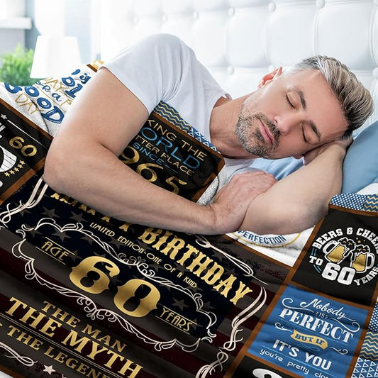 60th Birthday Gifts for Men Blanket 60 x 50 inch, 60 Year Old Birthday Gifts for Men, Gift for 60 Year Old Man, 1965 Mens 60th Birthday Gift Ideas Male, 60 th Birthday Gift for Dad