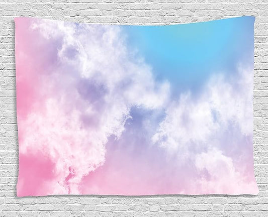 Ambesonne Pastel Tapestry, Fantasy Sky Abstraction Smoky Clouds Foggy Ethereal Composition, Wide Wall Hanging for Bedroom Living Room Dorm, 80" X 60", Pink Blue