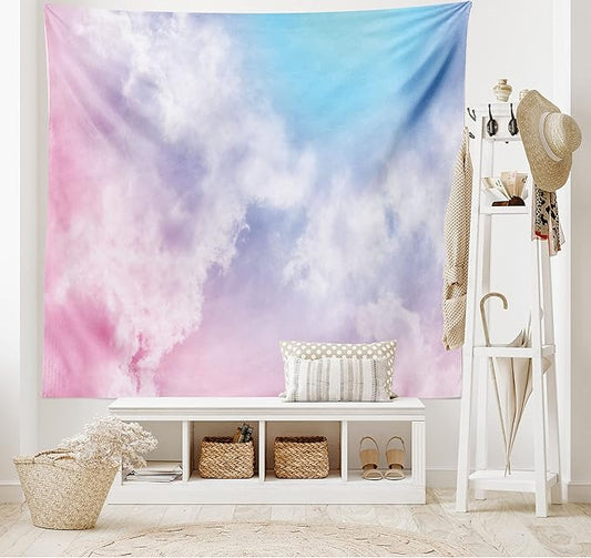 Ambesonne Pastel Tapestry, Fantasy Sky Abstraction Smoky Clouds Foggy Ethereal Composition, Fabric Wall Hanging Decor for Bedroom Living Room Dorm, 45" X 30", Pink Blue