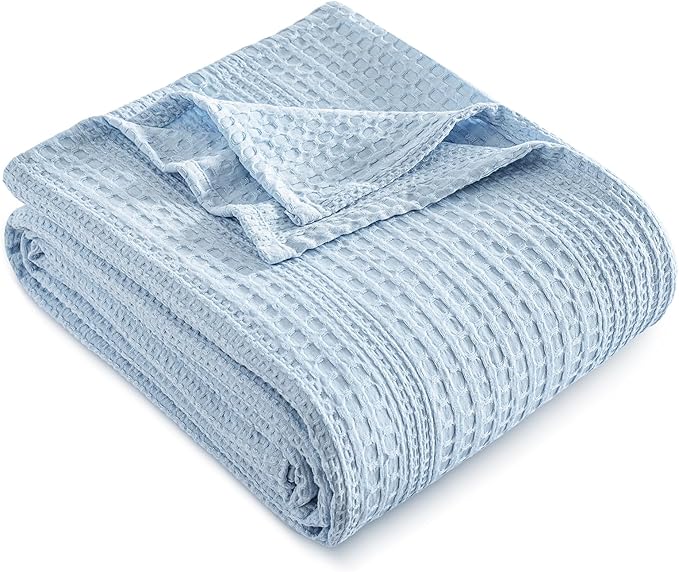 PHF Lightweight Waffle Weave Blanket Twin Size, Breathable & Ultra Soft, 66"x 90" Soft & Cozy Thin Blanket, Perfect for Summer & Hot Sleepers, Bed, Home Decor - Sky Blue