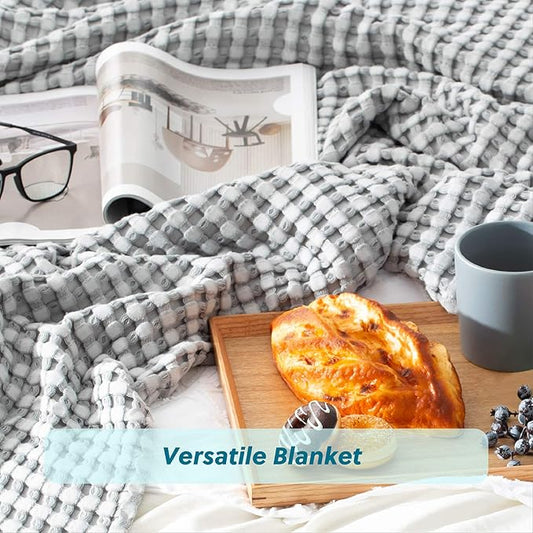 Bedsure Cooling Cotton Waffle Weave Blanket - Lightweight Breathable Blanket of Rayon Derived from Bamboo for Hot Sleepers, Luxury Throws for Bed, Couch and Sofa, Grey, 50x70 Inches