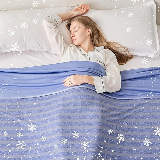 EMME Cooling Throw Blanket for Couch Sofa, Thin Lightweight Summer Blanket, Cold Bed Throws for Hot Sleepers, Double Sided, Keep Body Cool for Kids Adults, Blue