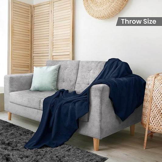 Utopia Bedding Navy 100% Cotton Blanket [Throw Size - 60x50 Inch] 350GSM Lightweight, Soft and Breathable Thermal Blanket for All Seasons