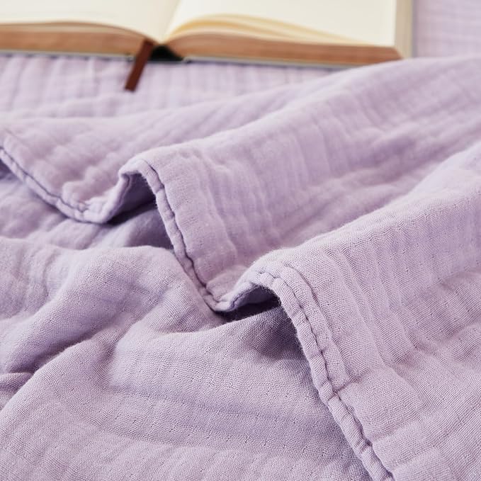 EMME Cotton Throw Blanket for Couch Soft Airy Muslin Bed Blankets Lightweight Breathable Blanket All Season Gauze Blanket, Lavender