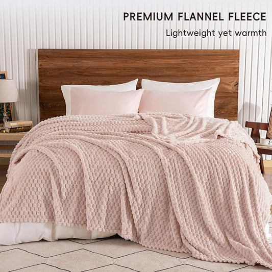 PHF Ultra Soft Flannel Fleece Blanket King Size, Lightweight 3D Jacquard Fleece Blanket, No Shedding, No Pilling, Luxury 340GSM Aesthetic Fluffy Cozy for Bed Room Decor, 108"x90", Rose Smoke