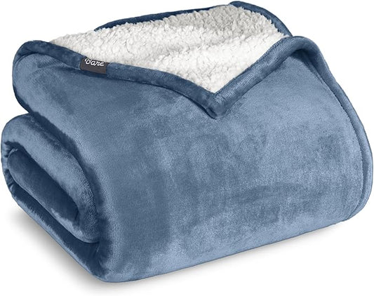 Bare Home Sherpa Fleece Blanket - King Size - Blanket for Bed, Sofa, and Couch - Warm & Lightweight - Fluffy & Soft - Reversible (King, Coronet Blue)