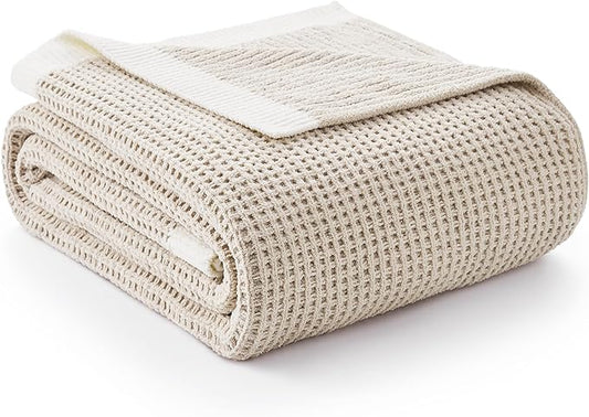 Amélie Home Chenille Waffle Throw Blanket for Couch, Reversible Soft Cozy Knit Blanket Lightweight Warm Decorative Throw for Sofa, Bed, Living Room, 50"x60", Beige