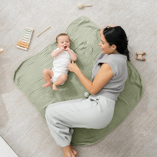 Comfy Cubs Muslin Baby Blanket - Soft, Lightweight, 6-Layer Cotton Swaddle Blankets for Newborns, Infants & Toddlers - 40" x 40" Large, Breathable & Versatile for Sleeping & Tummy Time - Sage