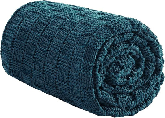 Knitted Weighted Blanket Kids, No Beads Heavy Blanket 36” x 48'' 3lbs, Breathable Chunky Knit Blanket, Cooling Weighted Blanket for Hot Sleepers, Christmas Home Decor (Peacock Blue)