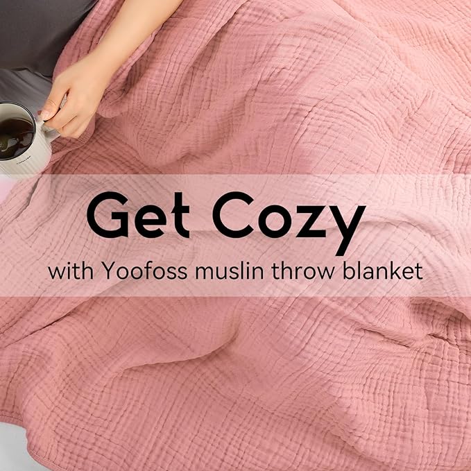 Yoofoss Muslin Blanket 100% Cotton Throw Large 50" x 60" for Bed Couch Summer Gauze Blanket for Adults Lightweight and Breathable Bean Paste