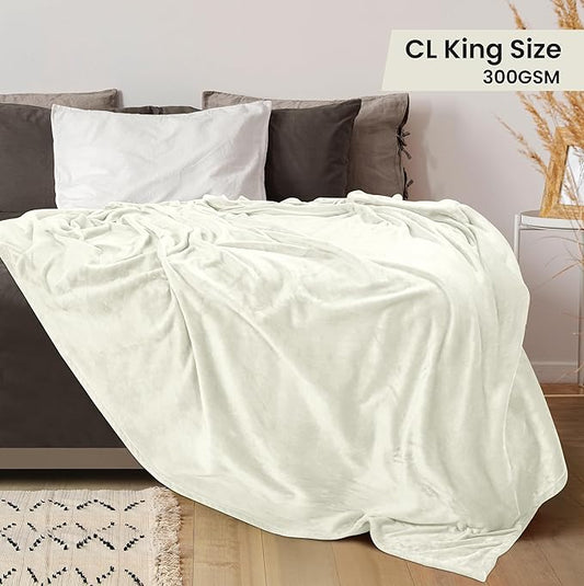 Utopia Bedding Fleece Blanket California King Size Ivory 300GSM Luxury Fuzzy Soft Anti-Static Microfiber Bed Blanket (102x96 Inch)