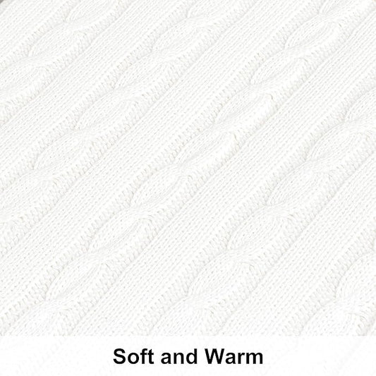 NTBAY 100% Pure Cotton Cable Knit Throw Blanket, Super Soft Warm 51x67 Knitted Throw Blanket for Couch, Sofa, Chair, Bed - Extra Cozy, Machine Washable, Comfortable Home Decor, White