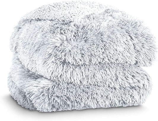 Bare Home Shaggy Faux Fur Sherpa Blanket - Super Soft, Fuzzy, Fluffy - Reversible Cozy Warm Blanket for Couch, Sofa, Chair, Bed - Luxury Home Decor (Twin/Twin XL, White)