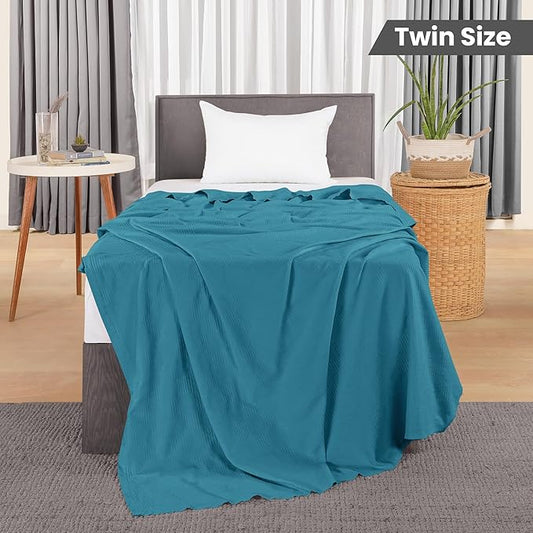 Utopia Bedding Teal 100% Cotton Blanket [Twin Size - 90x72 Inch] 350GSM Lightweight, Soft and Breathable Thermal Blanket for All Seasons
