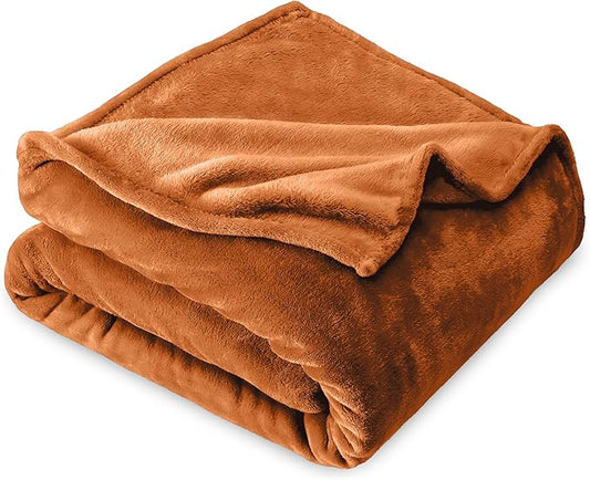 Bare Home Fleece Microplush Blanket - Lightweight Throw for Bed, Sofa, Couch, Movie Night, Camping, Gifts, and Travel - Ultra Soft Warm Blanket (Throw/Travel, Sienna)
