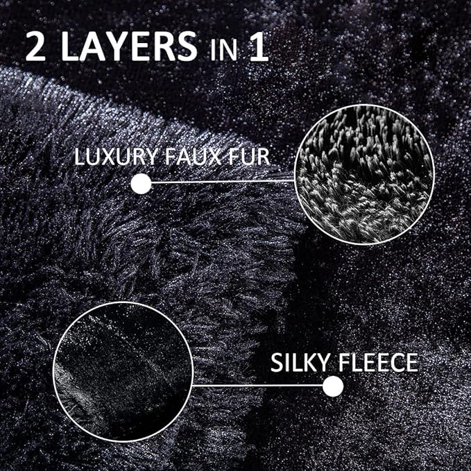 YUSOKI Black Faux Fur Throw Blanket,2 Layers,50" x 60", Soft Fuzzy Fluffy Plush Furry Comfy Warm Cozy Blanket for Couch Bed Chair Sofa Bedroom Mens Gift