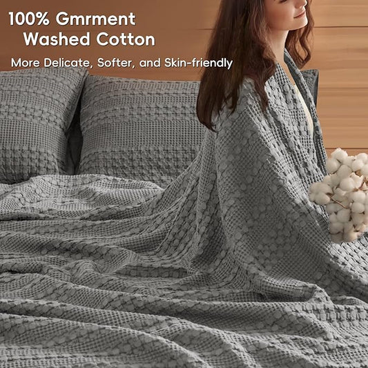 PHF 100% Cotton Waffle Weave Blanket Twin Size, Soft Lightweight Breathable Cozy Summer Blankets for Bed, Luxury Aesthetic Woven Bedding for Home Decor, 66"x90", Dark Grey